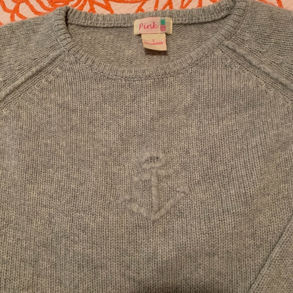 Pink grey cashmere sweater with anchor
